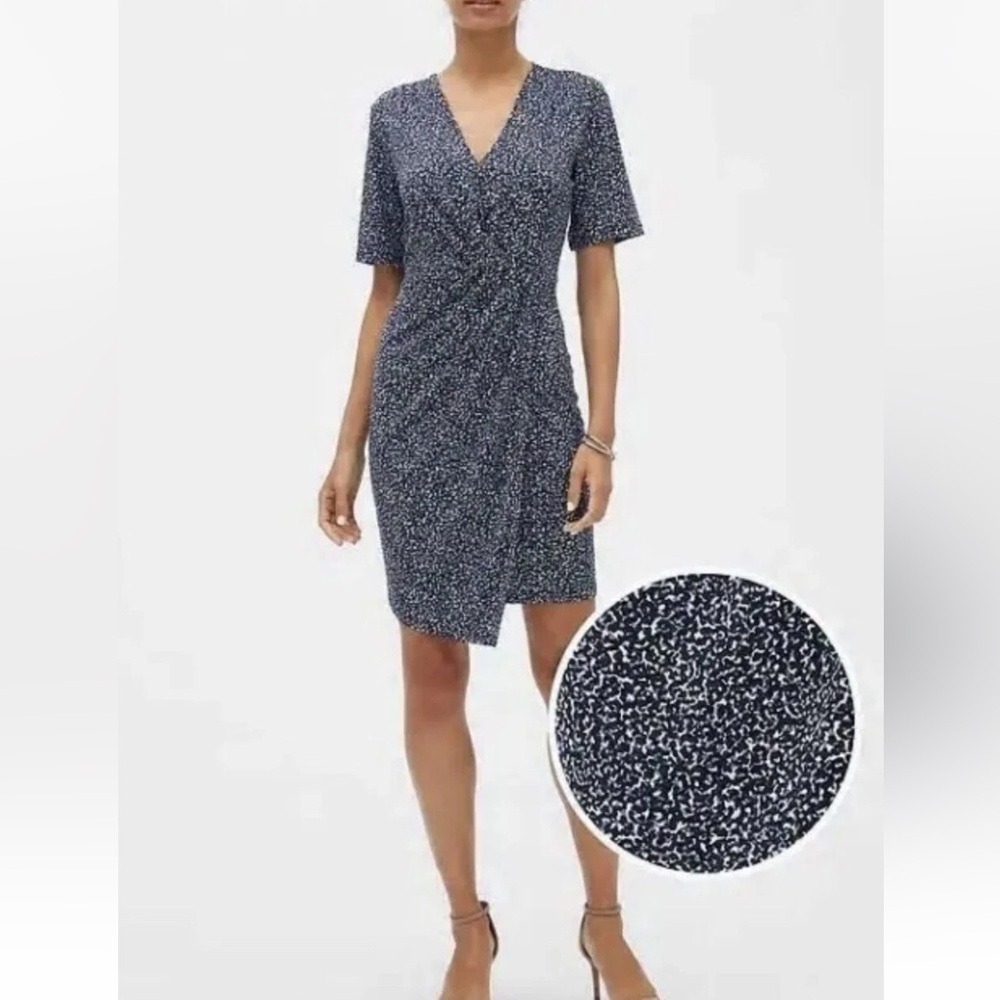 Banana Republic Navy Blue White Pattern Short Sleeve Wrap Dress Size Medium
